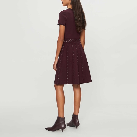 ✨sold✨ sandro • montaigne bordeaux bead embellished stud fit flare studded dress - Picture 3 of 12